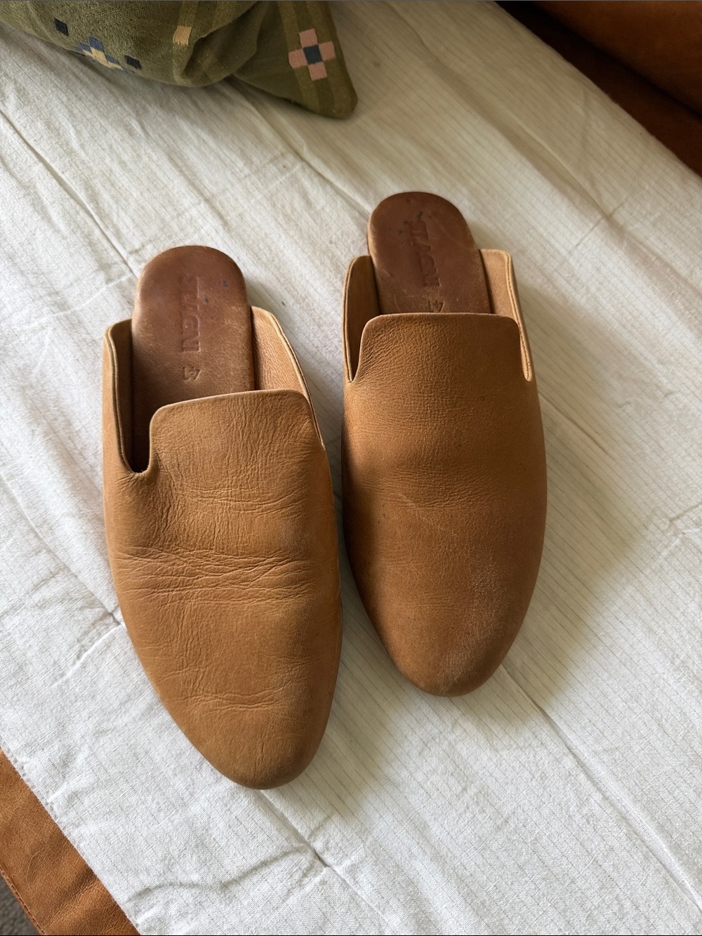 Tan Leather Slip-On Mules